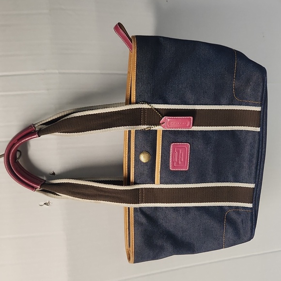 EUC Y2K Coach Hampton Weekender Denim & Leather trim Tote B04M-4498 - Picture 1 of 16